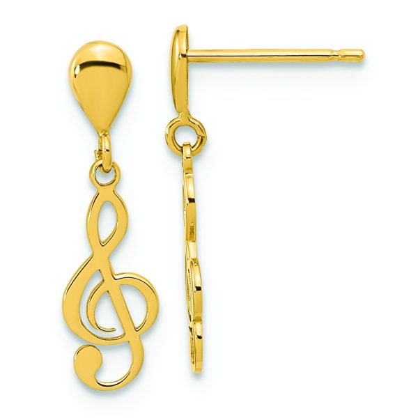 14K Polished Treble Clef Dangle Earrings