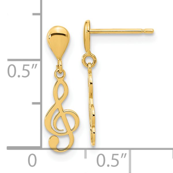 14K Polished Treble Clef Dangle Earrings - Image 3