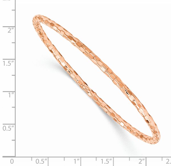 14K Rose Gold Polished Textured Slip-on Bangle Bracelet - Image 2