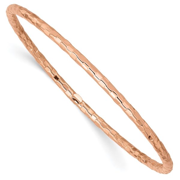 14K Rose Gold Polished Textured Slip-on Bangle Bracelet