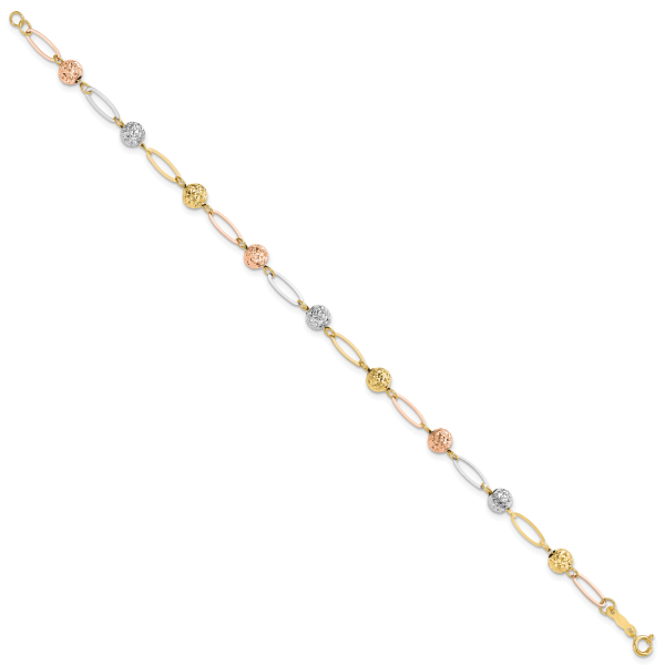 14K Tri-Color D/C Beads Link Bracelet - Image 2