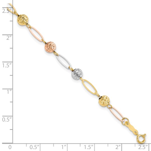 14K Tri-Color D/C Beads Link Bracelet - Image 3