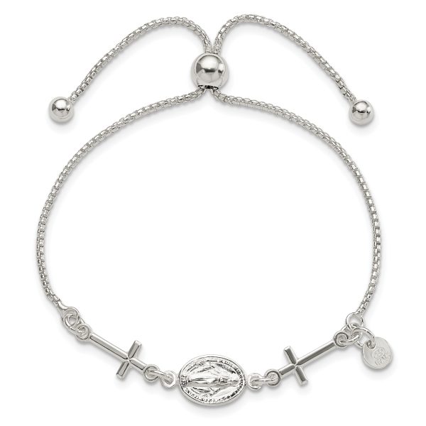 Sterling Silver Miraculous & Crosses Adjustable Bracelet - Image 3