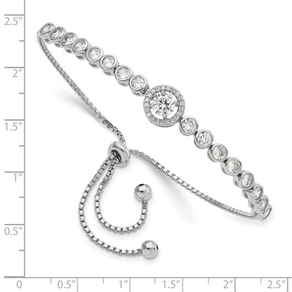 Sterling Silver Rhodium-plated Bezel Set CZ & Halo CZ Adjustable Bracelet - Image 2