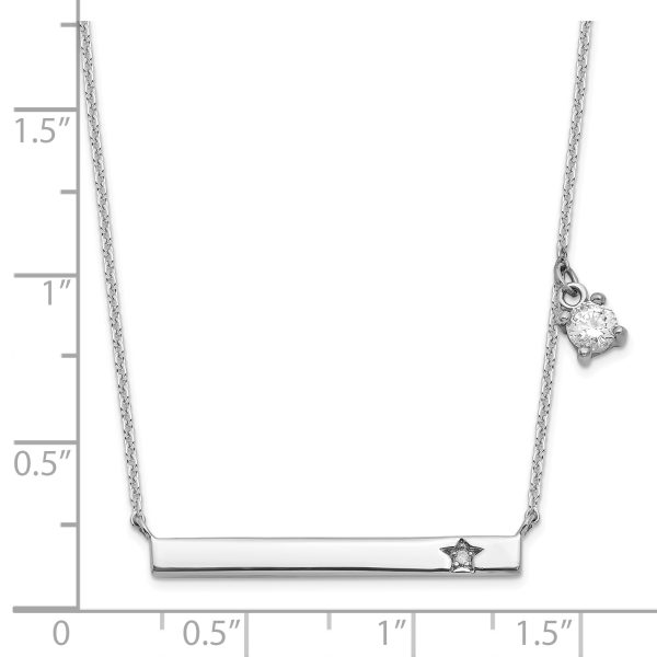 Sterling Silver Rhod-plated CZ and Diamond w/1.25in ext. Bar Necklace - Image 2