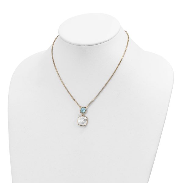 Sterling Silver Gold-plated 1.95BT Blue Topaz & MOP w/2 in ext. Necklace - Image 3