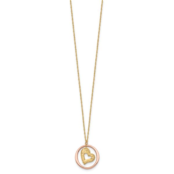 14K Two Tone Fancy Link D/C Heart in Open Circle Necklace - Image 2