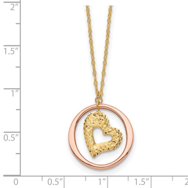 14K Two Tone Fancy Link D/C Heart in Open Circle Necklace - Image 3