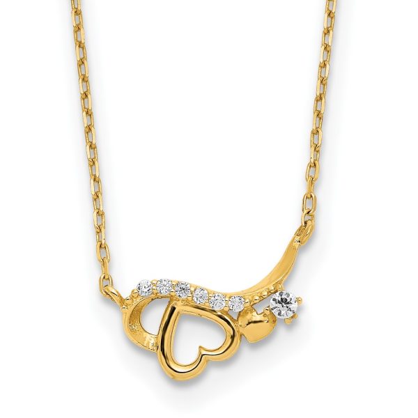 14k Polished CZ Heart w/1.25 in ext Necklace