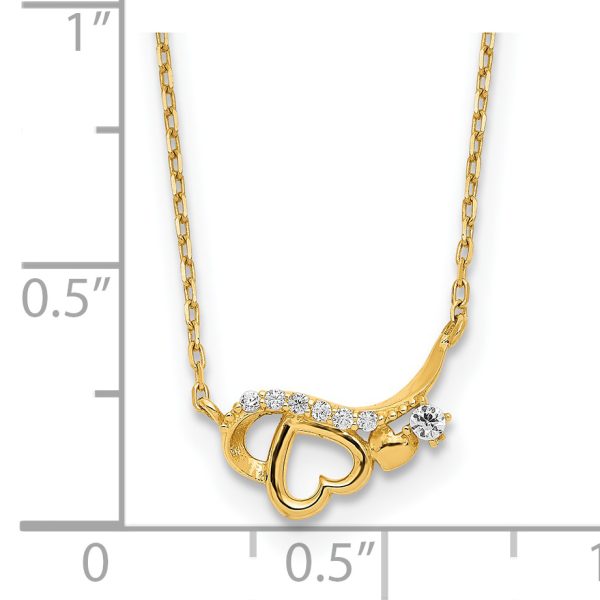 14k Polished CZ Heart w/1.25 in ext Necklace - Image 3