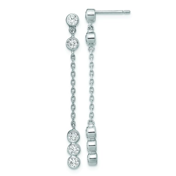 14K White Gold CZ  Chain Link Dangle Earrings